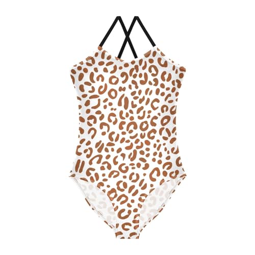 Leopard Brown Beige Spots Girls One Piece Swimsuit Beach Swimwear 20861786