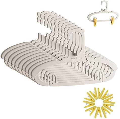 Truelux Infant Hangers (Pack of 10, Grey), Adjustable Kids Hangers with 10 Clips for Infant Children Toddler, Durable Plastic Non-Slip Baby Clothes Hangers for Nursery Closet