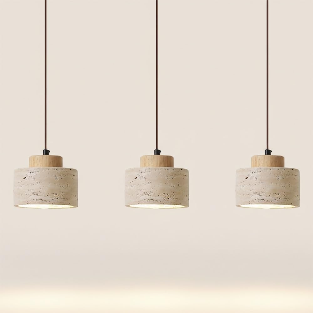 Lampes suspendues en travertin japonais, lustre cylindrique en pierre naturelle