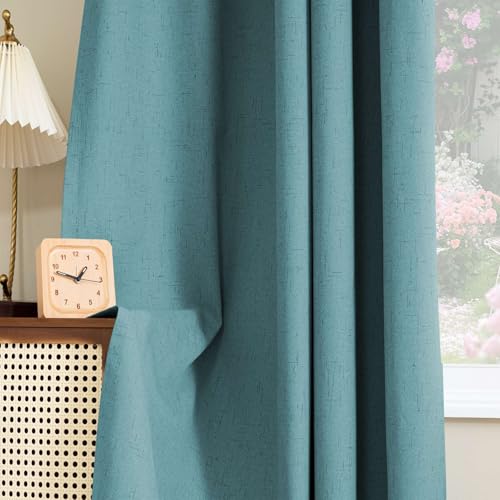 H.VERSAILTEX Linen Look 100% Blackout Curtains 84 Inches Long for Bedroom Full Light Blocking Rod Pocket Linen Textured Thick Window Curtain Drapes with White Backing, Teal, 2 Panels by H.VERSAILTEX - Image 7