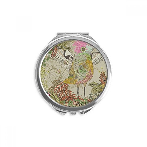 Espejo redondo portable con estampado de flor y ala de pájaro estilo Ukiyoe