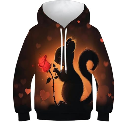 Sweat à capuche écureuil imprimé 3D manches longues avec poche 11-13 ans