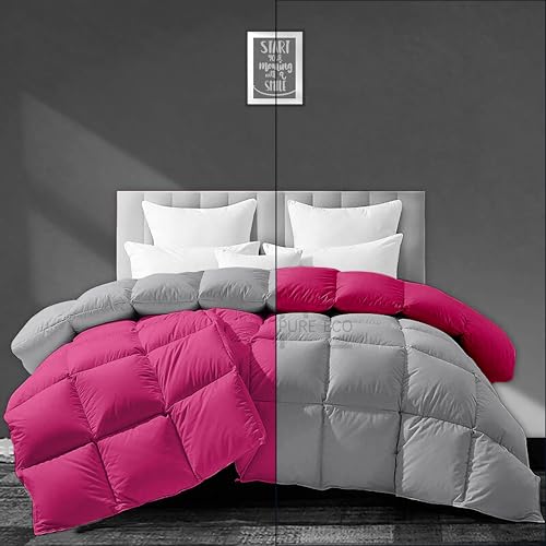 Image of PURE ECO Heavy Winter 400 GSM Comforter for King Size (92 inchX106 inch) - Soft Quality Winter Blanket Soft Microfiber Fill - Duvet /Blanket King Size - Hot Pink /Silver Grey Color