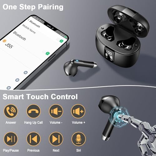 Auriculares Inalámbricos Bluetooth 5.4, 56H Auriculares Bluetooth con 6 ENC Mics,6D HiFi Estéreo, Nueva Cascos Inalambricos Bluetooth con Reducción de Ruido, Control Táctil, IP7 Impermeable Audifonos