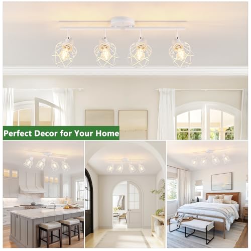 Baocuz 4-Lights Kitchen Light Fixtures Ceiling Mount, Adjustable Multi-Directional White Flush Mount Ceiling Light Fixture with Metal Cage, Modern Spot Ceiling Lamp for Hallway, Dining Room, Bedroom by Baocuz - Image 7