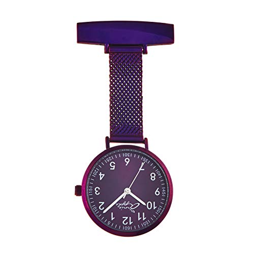 Annie Apple Meraki Nurses Fob Watch – 35mm Silver Case with Purple Dial and Silver Stainless Steel Mesh Strap – Premium Analogue Pocket Watch for Medical & Beauty Professionals