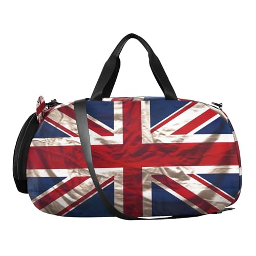 YETTASBIN Sport Travel Duffel Bag for Girls Boys, British Flag Large Waterproof Weekender Overnight Bag, Detachable Shoulder Strap Gym Bag with Shoe Compartment & Wet Pocket2