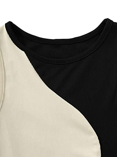 SweatyRocks Women's Summer Ribbed Knit Sleeveless Vest Color Block Crop Tank Top3