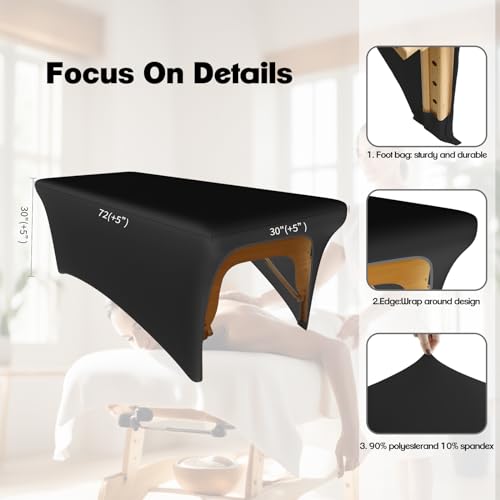 KIDOACOW Black Lash Bed Cover Massage Table Cover Protector with Cut-Out for Leg Room, Stretch Rectangular Table Cover for 6FT Eyelash Extension Bed/Spa Bed/Message Bed(Strong Elasticity) 180g