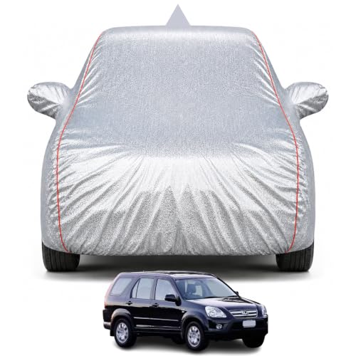 Image of Premium Car Cover for Honda's CRV 2002-2005 Models | Waterproof, UV & Dust Protection | Mirror & Antenna Pocket | Triple Stitched, Soft Inner Lining, Belt & Buckle (Metalic Silver)