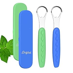 Tongue Scraper Cleaner voor volwassenen en kinderen, medische kwaliteit, roestvrij stalen tong, mondverzorging voor slechte adem, tong schrapen met reiskoffer (2 stuks)