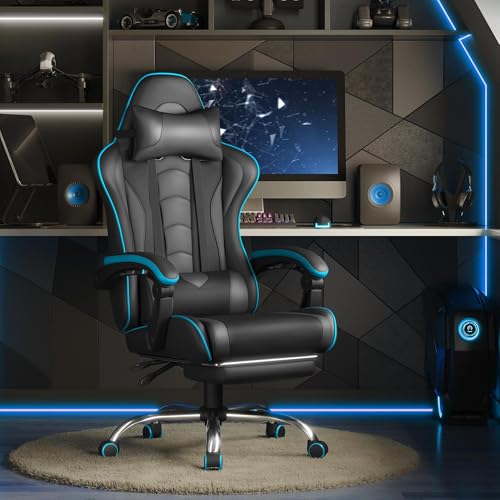 Sedia Gaming Ergonomica Massaggiante Reclinabile con Poggiapiedi Poggiatesta e Supporto Lombare Braccioli Imbottiti in Finta Pelle Poltrona Gamer da Scrivania con Ruote Girevole Grigio - Sedia gaming - Immagine 8