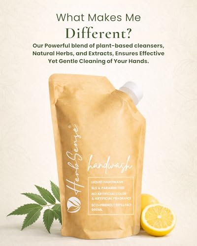 Image of Herbsense Liquid Handwash Refill Pack, No Artificial Fragrance & Color,Sulphate Free,Zero Chemical Handwash (500ml x 2, Pack of 2) (1000ml)