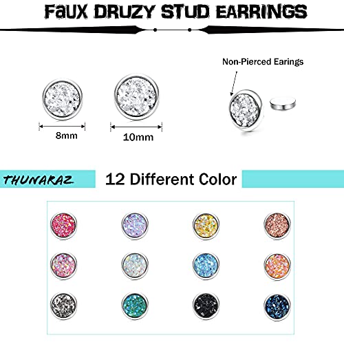 Thunaraz 12Pairs Colorful Magnetic Stud Earrings for Women Men Atheniz Magnetology Lymphvity Germanium Earrings Faux Druzy Stud Earrings Sparkled Non-Pierced Earrings 8mm 10mm3