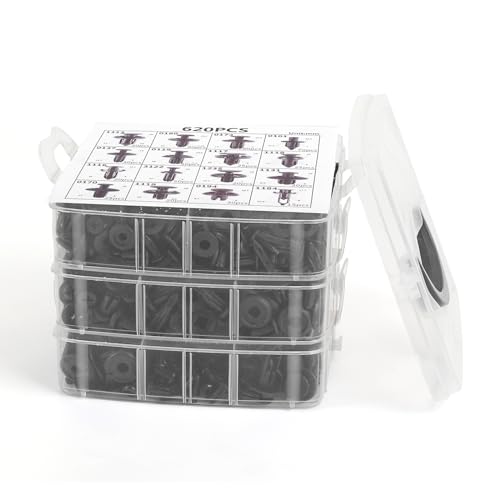 Image of 620pcs Push-Type Retainer Clips, Bumper Fender Nylon Rivets of 16 Most Popular Sizes and 5 Fastener Removers for Toyota GM Ford Honda Acura Chrysler