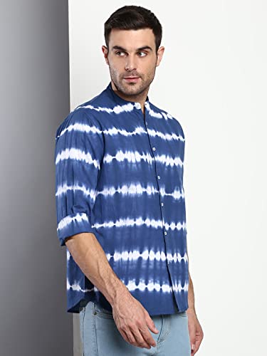 Image of Dennis Lingo Men's Ombre Slim Fit Cotton Casual Shirt with Mandarin Collar & Full Sleeves