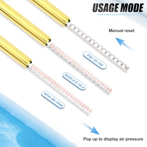 Image of MEANLIN MEASURE 2PCS Gold Double Straight Type Tire Pressure Gauge, Dual Head Air Pressure Gauge, Pressure Range 10-150 Psi (Suitable for Trucks, etc.)