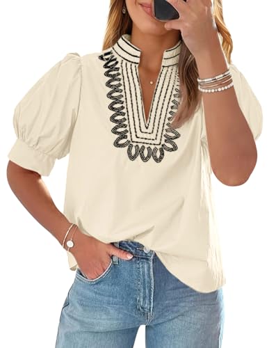 Cicy Bell Womens Puff Short Sleeve Blouses Summer Casual Dressy