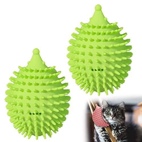Image of Cat Grooming Brush Wall Mount, Green (4.5in x 3.3in x 2.9in, 75g TPR, Self Cleaning, Right-angle prism, All hair types, Cat owners)