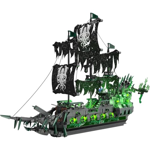 Brihappen Juego de bloques de construcción de barco pirata con luces, diseño de barco pirata, modelo de juguete para oficina, decoración del hogar, regalo de cumpleaños para adultos, niños y niños
