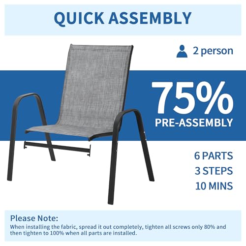 Image of PIZZELLO Patio Chairs Set of 4, Outdoor Stackable Dining Chairs for All Weather, Lightweight Textilene Outdoor Chair Sets with Armrests, 330Lbs Capacity, for Backyard Porch Poolside Garden (Grey)