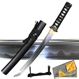 Japanese Tanto Knife Handmade Damascus Steel Clay Tempered Sharp Short Dagger mini Katana Sword 20 Inch