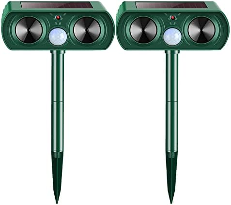 2 Packs Solar Ultrasonic Animal Repeller, Waterproof Deterrent with PIR Sensor, Outdoor Deer Repellent Devices to Repel Cat, Dog, Raccoon, Fox, Skunk, Rabbit, Deer, Squirrel for Yard