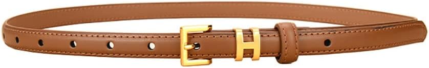 Women Gold Buckle Design Skinny Leather Belt Thin Waist Jeans Belt for Pants in Pin Buckle Belt, Womens Belts for Dress