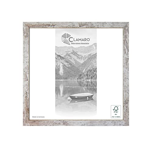 CLAMARO 'COLLAGE' Bilderrahmen 15x15 quadratisch | Vintage Weiss | Handgefertigter moderner eckiger Bilder- u. Fotorahmen inkl. Acrylglas, Rückwand und Aufhänger (querformat & hochformat) Cover