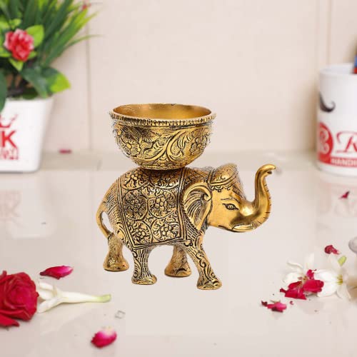 Image of KridayKraft Metal Elephant Dry Fruit Bowl Showpiece Gold Polish for Your Home,Office Table & Gift Article,Animal Decorative Showpiece Figurines.