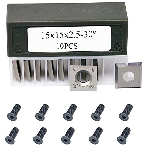 15mm Standard Square Straight Tungsten Carbide Replacement Cutter Inserts Knives 15mm x 15 x 2.5mm for Woodworking Spiral Helical Planer Head and DIY Wood Lathe Turning Tools 10pcs Cover