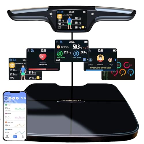 Homerz Smart Body Composition Scale with 57 Metrics – Tracks Weight, Body Fat, BMI & Muscle Mass | 8-Electrode Precision Sensors | 3.5" TFT Color Display with Retractable Handle