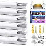VEANANO LED Profile Diffuser for Led Strip Light Trunking 6Pack 3.3FT/1M White U-Shape Aluminum Channel with Milky White Cover, End Caps and Mounting Clips Easy Installation