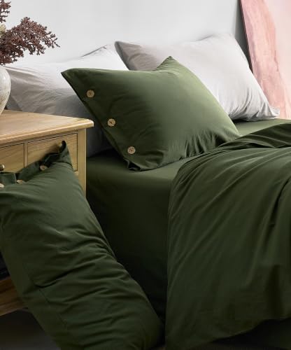 Image of JELLYMONI 100% Washed Cotton Duvet Cover King (Olive Green, 104 inchx90 inch)