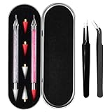2 Pack Rhinestone Picker Tool - Dual-End Diamond Art Wax Pencil for Rhinestones with 4 Extra Tips - Nail Art DIY Tool for Swarovski Crystal, Flatback Gems （equipped with Two Tweezers）
