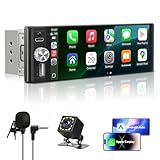 Single Din Radio Car Stereo with Apple CarPlay & Android Auto, 6.28 Inch HD Touch CarPlay Screen, Backup Cam,Bluetooth, MP5,USB Type-C, SWC, EQ, FM Radio (with External Mic)