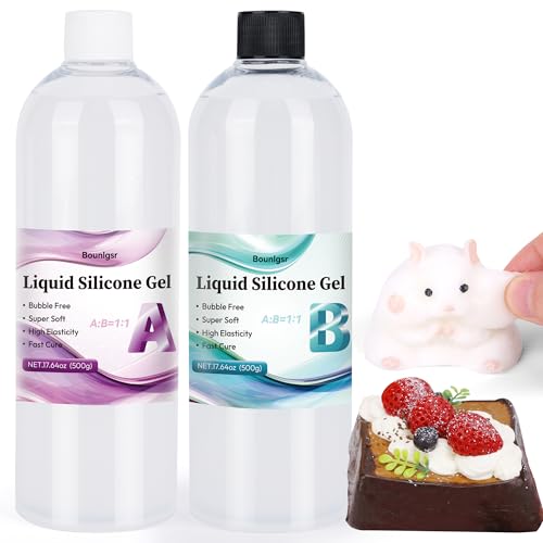 Bounlgsr 36oz Silicone Squishes Gel for Taba Squishes Liquid Silicone Gel Fast Cure 1:1 Ab Ratio Mix Flex Rubber for Squishes Making Beginner Squishes Makers DIY Stress Relief Gift