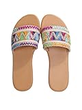 OYOANGLE Women's Boho Style Colorblock Embroidered Open Toe Flat Sandals Vacation Beach Slippers Brown Multi 8.5