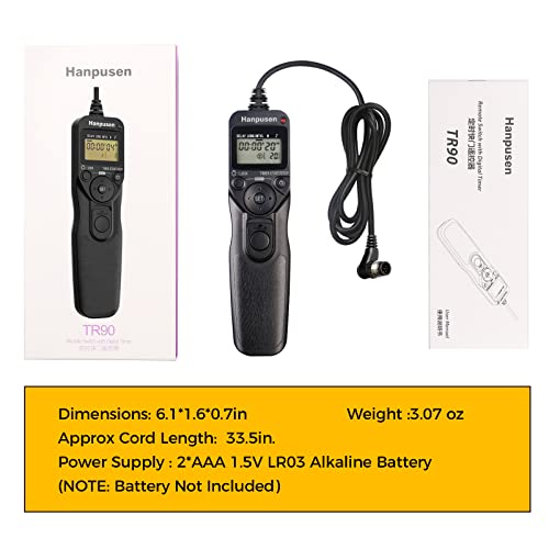 Timer Camera Remote Cable Control With Intervalometer Compatible With Nikon D3, D4, D4S, D5, D6, D800, D850, D810, D700, D500, D300, D200, F6, F100, F5, F90, N90S, D1X, D2H, D3X, Replaces Nikon Mc-36A #TOP6