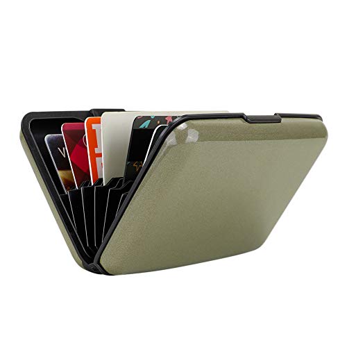 Image of Elfish RFID Blocking Credit Card Protector Aluminum ID Case Hard Shell Business Card Holders Metal Wallet for Men or Women, Army green,