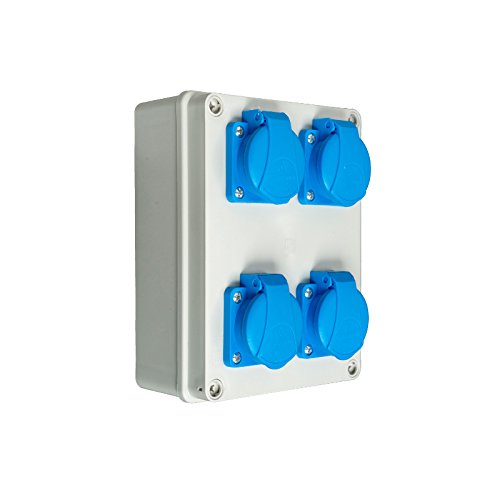 Power Distributor 8X 230V 16A Schuko Construction Power Wall Distributor Wall Socket Distributor 4X 230V Schuko, Grey