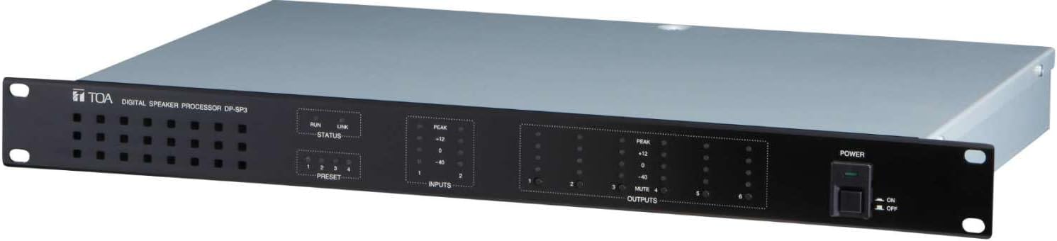 TOA Electronics DP-SP3 CU Digital Processor; 10 Filters On Each Input & 12 Filters On Each Output; 2 Inputs & 6 Outputs, Processor Can Work w/a 3-Way Multi-Amp System; Essential Audio Processing Tools