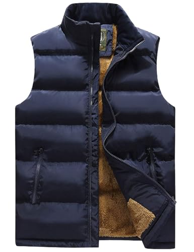 Flygo Men's Fleece Lined Winter Warm Outdoor Padded Puffer Vest Thick Sleeveless Jacket with Pockets