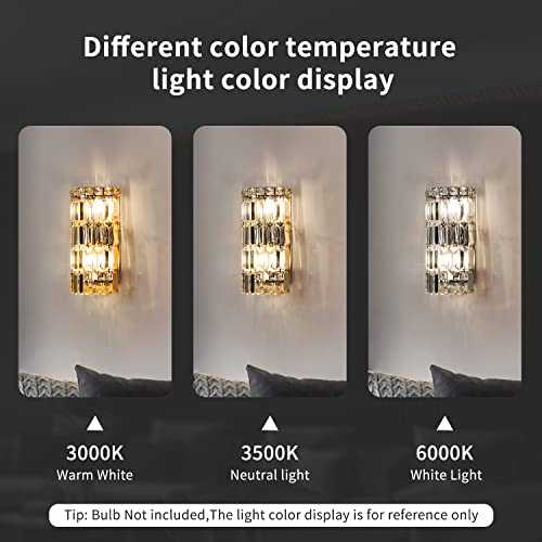 Ceenli 2 Lights Modern Crystal Wall Sconce, Chrome Wall Light With E12 Bulb Holder For Bedroom,Hallway, Living Room, Dining Room (Bulb Not Included) Semicircle Base H11.8 Xd5.9 #TOP5