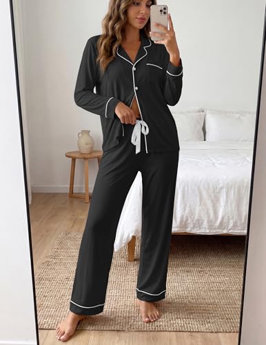 Image of ZMJ Womens Pajamas Sets 2 Piece Long Sleeve and Pant Pj Sets Button Up Sleepwear