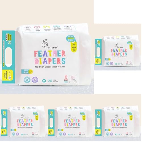 Image of R for Rabbit Medium m Size Premium Feather Diaper for Baby 7 to 12 kgs (130 Pack Offer)