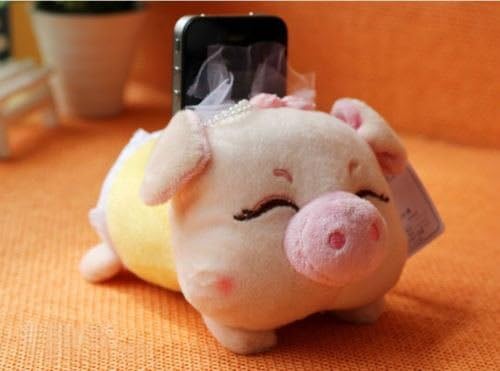 Super Cute Plush Soft Animal Toy Mobile Phone Stand Holder Seat (Yellow Pig)