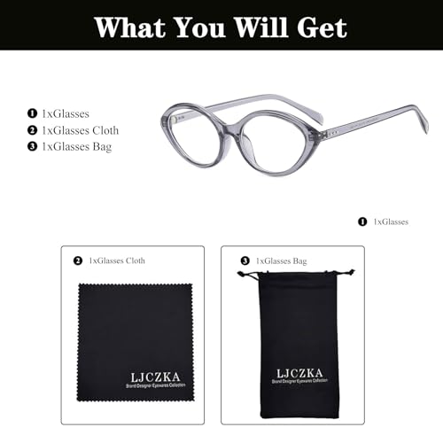 Image of LJCZKA Oval Blue Light Blocking Glasses Women Retro Small Cat Eye Frame Computer Eyeglasses Anti Eyestrain Clear Lens