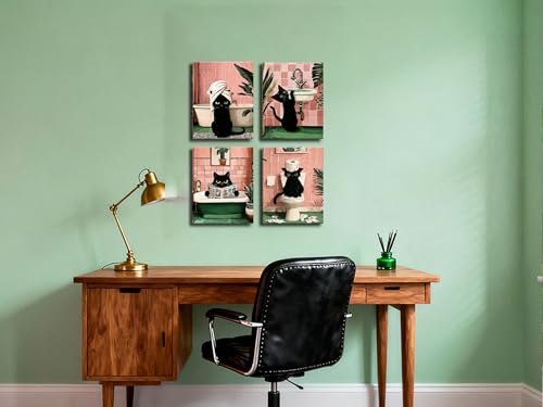 Image of Frimeeme Funny Black Cat Canvas Wall Art,Set of 4,8x10 inches,Framed