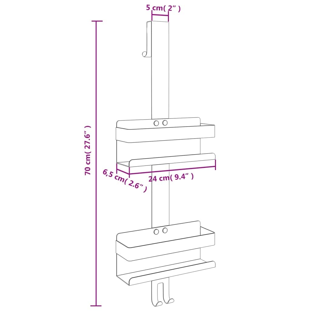 Duschcaddy - Organizador de ducha colgante (acero inoxidable 304, 70 cm de alto, 70 cm de alto, para puertas de ducha de hasta 25 mm, sistema de ahorro de espacio para almacenamiento de
